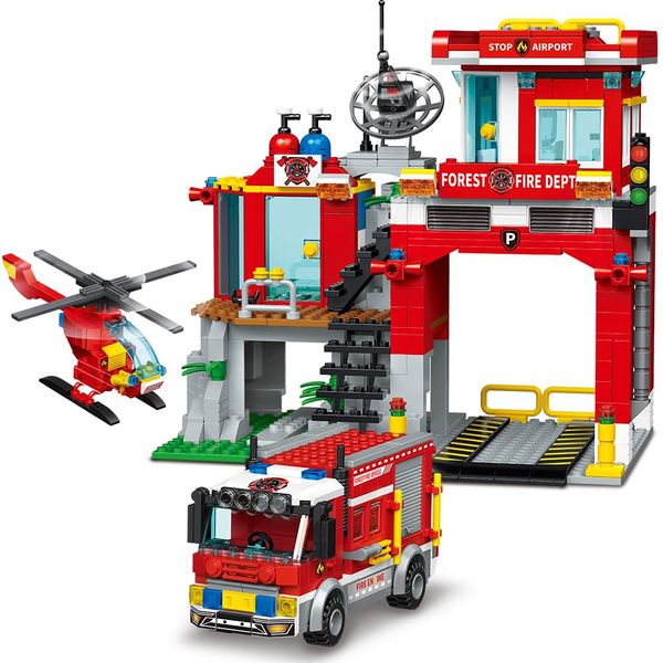 Fire Rescue Building Blocks Set with Fire Station, Truck & Helicopter,737pcs Toy Gift for Boys 6+