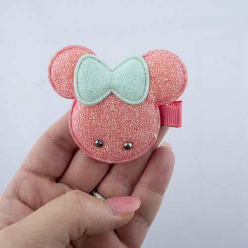 HAND ® A Pair of Pretty Padded Minnie Mouse Hairclip Barrettes with Glitter and Bows 7x5cm