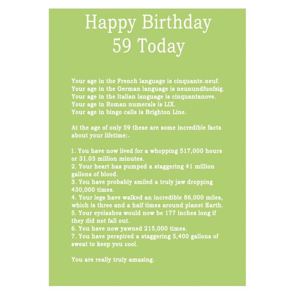 Age 59 Body Facts Birthday Card