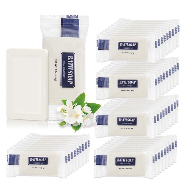 SLequipo 50 Pack Bar Soap Bulk, 14g Mini Bath Soap Individually Wrapped, 0.5 oz Travel Soap Small Hotel Soaps Travel Size Toiletries for Hotel Guest