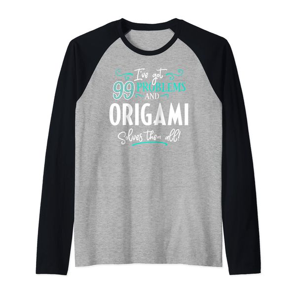 Origami Design Gift - Origami Solves Them All! Raglan Baseball Tee