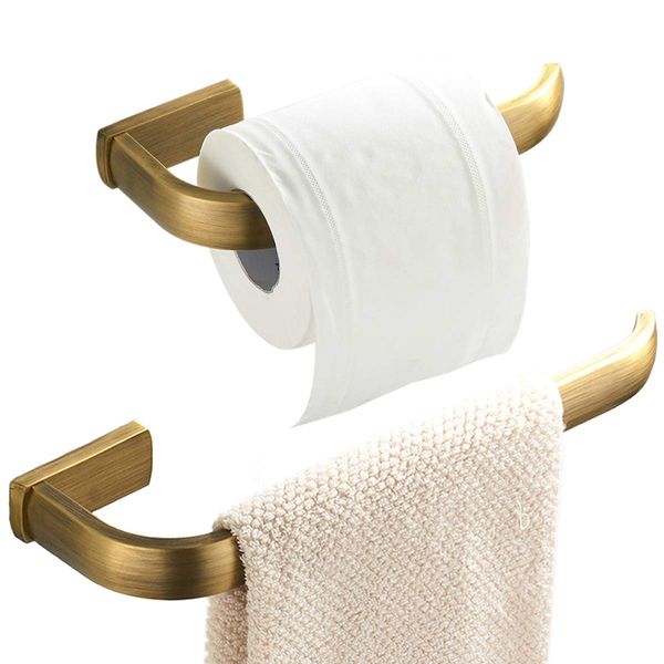 Flybath 2pc Bathroom Accessories Set - Towel Ring and Toilet Roll Holder Antique Brass Wall Mounted, Brushed Bronze