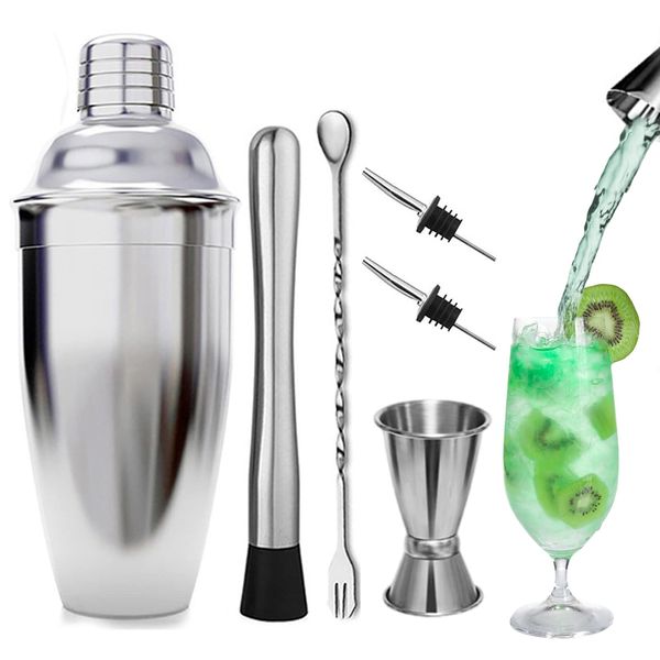 TWBEST Cocktail Shaker, Cocktail Set Bar Zubehör, Edelstahl Cocktailshaker Barkeeper Set Geschenk mit Buch, 750ml Groß Cocktail Mixer für Zuhause oder die Bar, 6 Teiliges