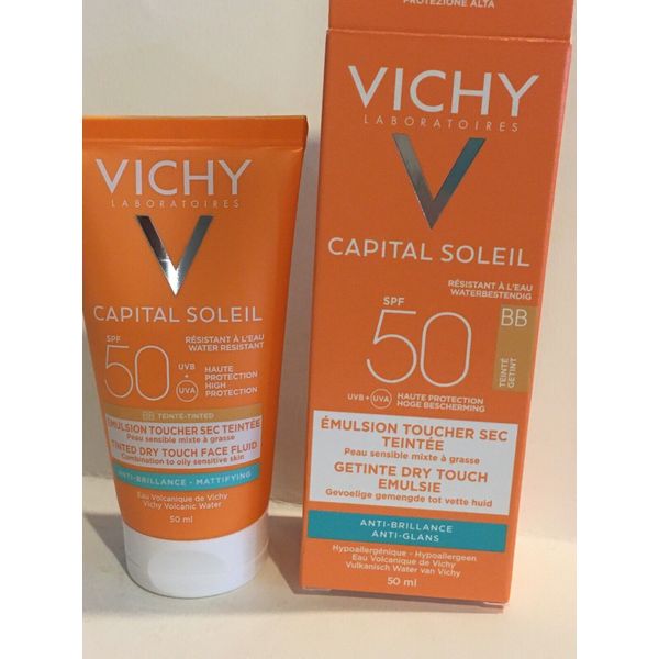 Vichy Ideal Soleil BB Tinted Mattifying Dry Touch Face Fluid SPF50 50ml NIB