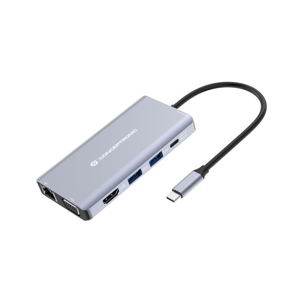 CONCEPTRONIC Docking Station USB-C->HDMI, USB3.0, 100WPD 10-in-1, 0.2 m, Black