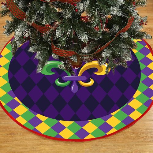 JULMELON 36 Inch Mardi Gras Tree Skirt, Carnival Valentine’s Day Double Sided Print Mat Tree Skirt for Home Holiday Party Decoration