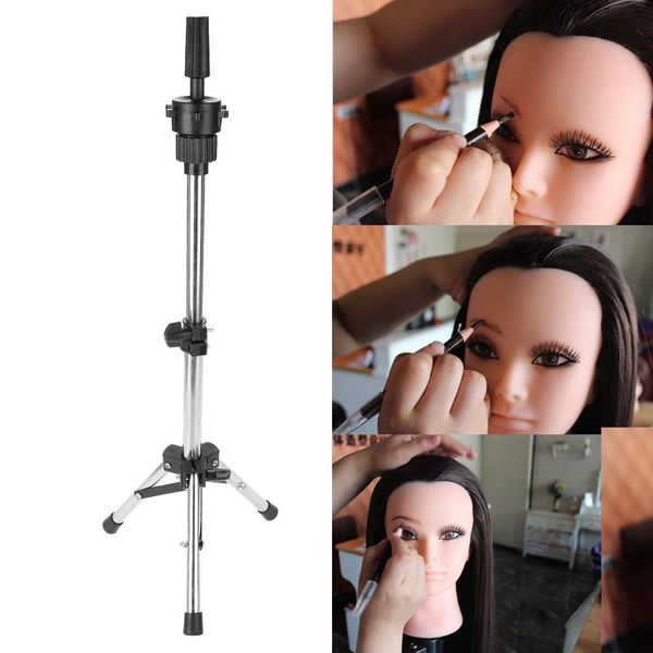 Mannequin Head Tripod Stand, Adjustable Tripod Stand Holder for Hair Salon Cosmetology Hairdressing Training Cosmetology Doll Head Support Silver