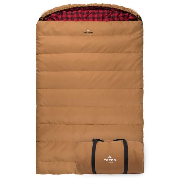 TETON Sports Canvas Mammoth Queen-Size Double Sleeping Bag; Warm and Comfortable for Family Camping , Brown Canvas, 94" x 62"