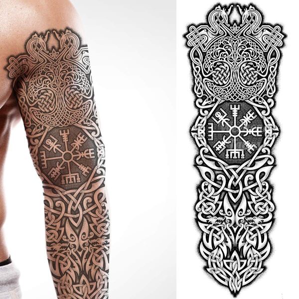 Tatodays 2 x Temporary tattoo full arm body art stickers tree of life nordic comapass viking celtic tribal middle ages medieval full adults kids men women arm leg sleeves christmas stocking filler gift (Viking Tree of Life)