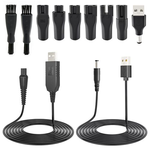 Punasi 5V USB Charging Power Cord for Electric Beard Trimmer Hair Clipper Men Women Razor Shaver with 6 Connectors + 15V Power Cord + 5.5 * 2.1mm Adapter