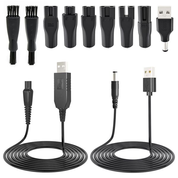 Punasi 5V USB Charging Power Cord for Electric Beard Trimmer Hair Clipper Men Women Razor Shaver with 6 Connectors + 15V Power Cord + 5.5 * 2.1mm Adapter