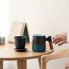 ZENS Tea Cup with Infuser and Lid, 14.5oz Gradient Blue Ceramic Tea Strainer ...