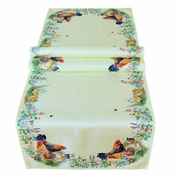 texpot Table Runner 40 x 140 cm with Rooster Hen Print Easter Spring