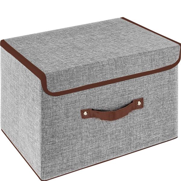 OWill Foldable Storage Boxes with Lids, Fabric Storage Cubes with Handles, for Home, Office, 25 X 19 X 16 cm(1pcs, grey)