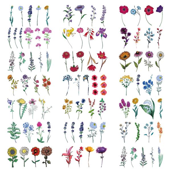 TSHAOUN 20 Sheets Colorful Tiny Flower Temporary Tattoos, Lavender Lily Sunflower Flower Fake Tattoo for Women Girl Kids Adult Neck Face Hand Feet Tattoo Sticker Set, Total 85 Patterns (Colorful)