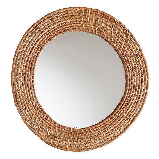 Rattan Round Mirror - Large, 22" Dia x 0.5"D, Wall Mirrors, Set of 1