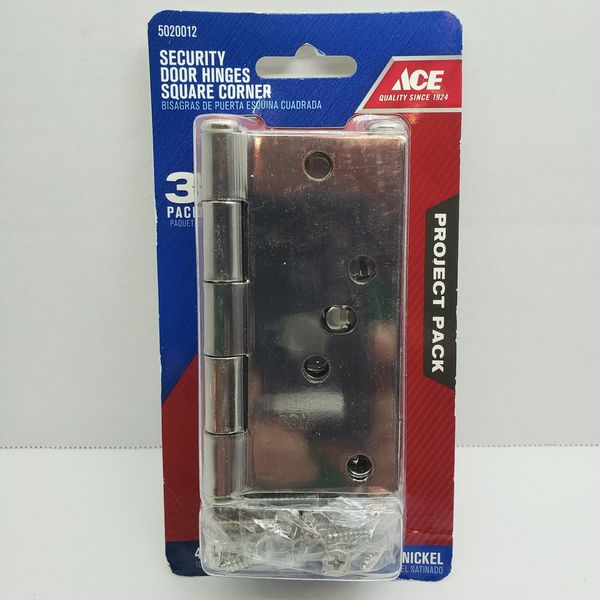 ACE Security Door Hinges Square Corner   4"   Satin Nickel   #5020012   3 PACK