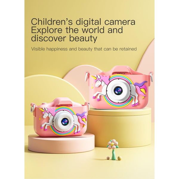 Kids Camera Toys for 3-12 Years Old Boys and Girls with Protective Silicone Cover,Christmas Birthday Gifts with 32GB SD Card Unicorn Pink