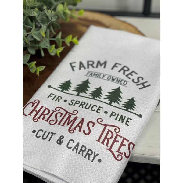 Farm Fresh Christmas Trees Waffle Weave Tea Towel