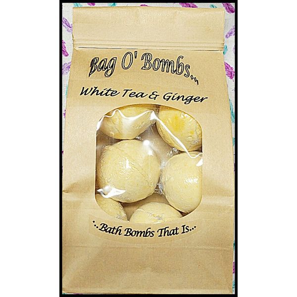 *NEW* Handmade 'White Tea & Ginger' Relaxing Bathbombs(6)! Bag O' Bombs! 15 oz