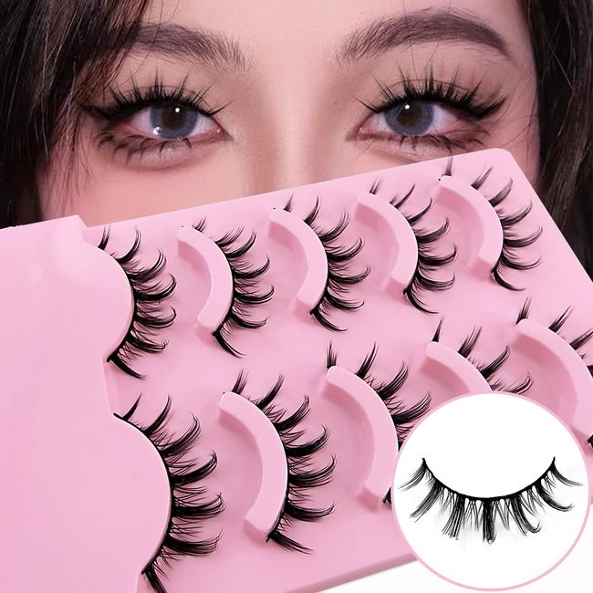 Falsche Wimpern Manga Lashes Natürlicher Look Künstliche Wimpern Anime Fake Lashes 15mm Kurz Cosplay Lashes Faux Mink Spiky Wispy False Eyelashes 5 Paare Wimpern(B01)