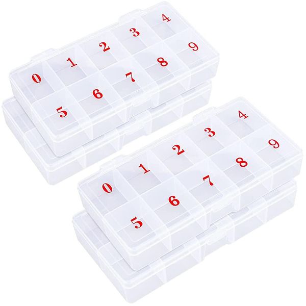 Cosics Artificial Nail Tips Organizer Box 4 10 Slots Beads Storage Container Clear Plastic Case for Art Crafts Rhinestone Jewelry Charm Holder Vitamin Key Cross Stitch Hair Accessories