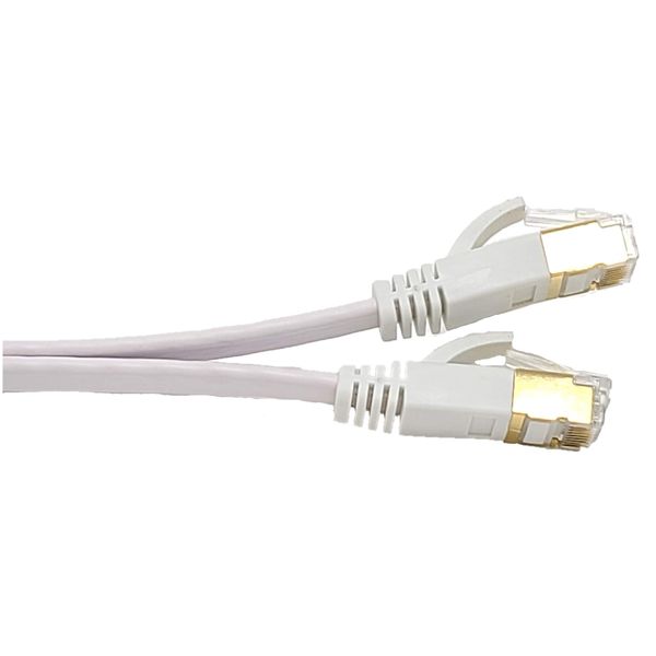 MICRO CONNECTORS 25ft Cat7 Shielded RJ45 Flat Patch Cable with Cable Clips (White, E11-025FL-W)