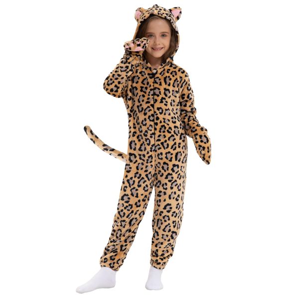 Cat Costume For Kids Cat Noir Costume Girls Onesie Black Cat Costume Child Halloween Cosplay Outfits (Cheetah, Small)