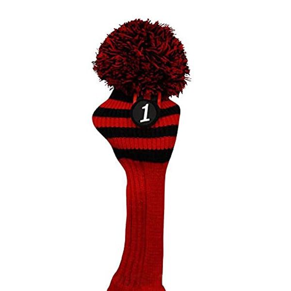 Pacific Golf Clubs #1 Red Black Limited Edition Driver Head Cover Fits 460cc Drivers Tour Knit Retro Vintage Pom Pom Classic Long Neck Headcover