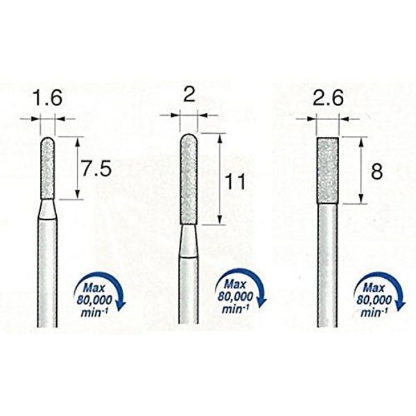 Argo File DMS2002 Electrodeposition Diamond Bit Set, Small Diameter, Straight 3 Types