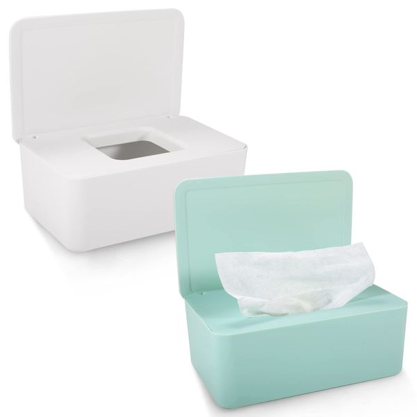 2 PCS Wipes Dispenser Case Box, Baby Wipes Dispenser Toilet Wipes Dispenser Box with Lid Seal Dustproof Reusable Wipes Box Dry Wet Tissue Paper Case Holder Keep Wipes Fresh for Car Office Home