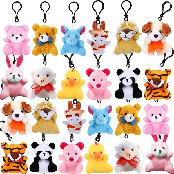 CAMIRUS 24Pack Mini Plush Animal Toys, Cute Small Stuffed Animal Keychain Set for Kids Easter Baster Stuffer, Easter Egg Hunt Filler Stuffer