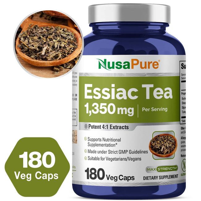 NusaPure Essiac Tea 1350 mg 180 Veggie Caps (Vegetarian, Non-GMO & Gluten-Free)