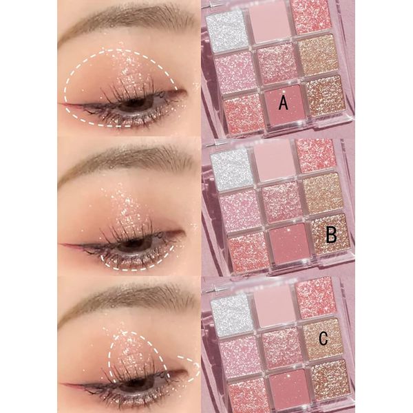 PICKX 9 Farben Glitzer-Lidschatten-Make-up-Palette, matt, hochpigmentiert, bunt, cremige Textur, Lidschatten-Puder, natürliche, wasserdichte, langlebige -Kosmetik (pink)