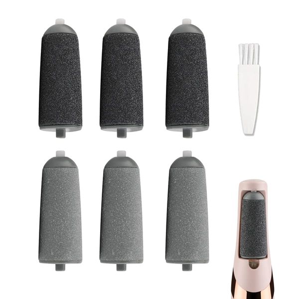 6 Pack Replacement Rollers Compatible with Finishing Touch Flawless Pedi Electric Tool File Include a Cleaning Brush (3 Black Coarse&3 Gray Fine)