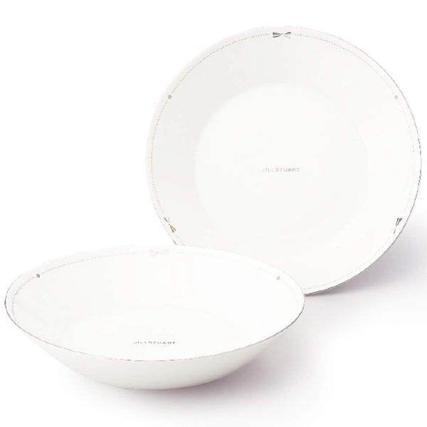 Narumi 41635-33355 Jill Stuart Plate Set, 8.7 inches (22 cm), White, Ribbon Pattern, Stylish, Cute, Deep Plate, Made in Japan, Gift Box Included