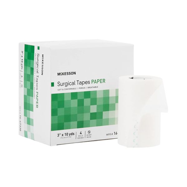 McKesson Surgical Tape, Non-Sterile, Paper, Air and Moisture Permeable, 3 in x 10 yds, 4 Count