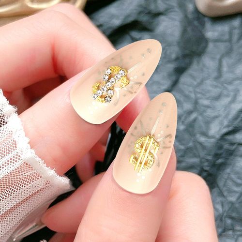 COOSLIM 30PCS Money Dollar Nail Charms Gold and Silver 3D Alloy Dollar Money Nail Art Charms with Rhinestones for Women Nail Decoration DIY Design Crystals Shiny Nail Gem Crystals Jewelry D