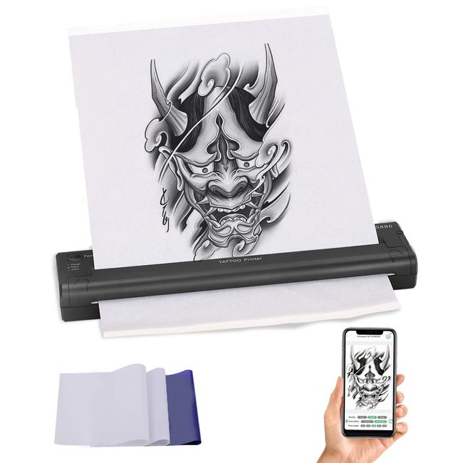 YTATTOO Cordless Tattoo Stencil Printer - Rechargeable Tattoo Printer-2023 New Tattoo Transfer Machine with 15pcs Transfer Papers for Temporary and Permanent,Compatible with iOS Phone/Pc (Black)