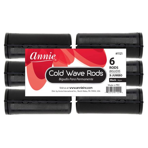 Annie - Jumbo Cold Wave Rods - Rubber Band for Hair Curling and Perm Styling - Black - Set of (3) Packs of (6) - (18 Pieces) Easy to Clean, Store and Travel