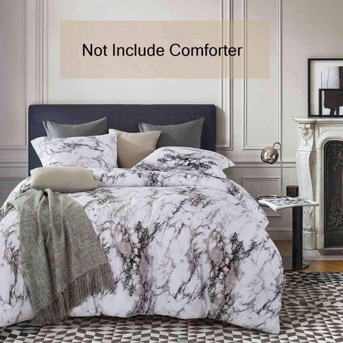 Nanko Queen Bedding Duvet Cover Set White and Black Marble Printed 3 Piece - 1000 - TC Luxury Microfiber Down Comforter Quilt Cover with Zipper Closure, Ties - Modern Style for Men and Women