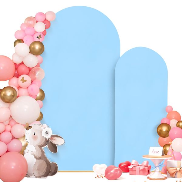 Fuloon Wedding Arch Cover 6.6FT, 5FT, Elastic Party Arch Cover Round Top Backdrop Stand Covers for Wedding Birthday Party Baby Shower Banquet Decoration Blue