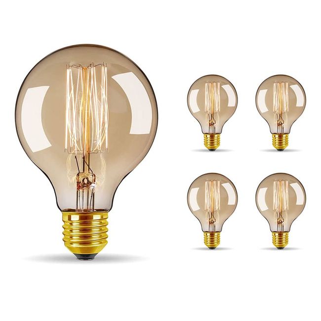 Bravelight G95 Edison Bulb, 60 W, E26/E27 Base, Ball Bulb, Warm Color, Fashionable, Edison Bulb, Retro Bulb, Antique Lighting, Decorative Bulb, Indirect Lighting, Bare Bulb, Dimmable, Round Shape,