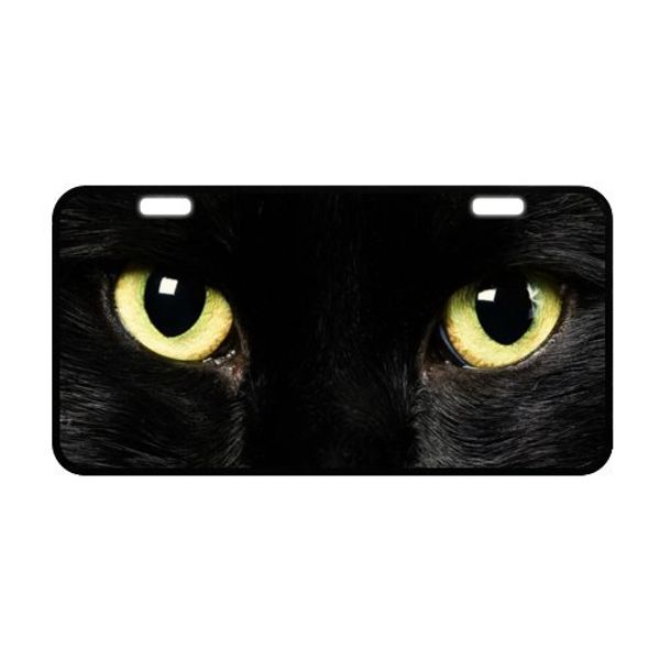 Cat With Yellow Eyes Metal Car Plate License Plate Cover for Car