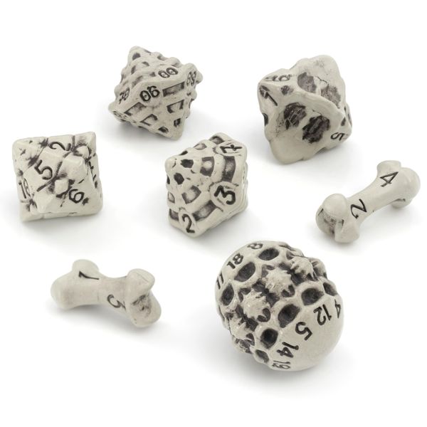 DND Dice Set - Set of 7 Polyhedral Skull & Bone RPG Dice - D20, D12,%D10, D10, D8, D6 & D4 Sided. Cool & Unique Gift for Dungeons & Dragons, Warhammer, D&D, Pathfinder, D and D Accessories. (White)