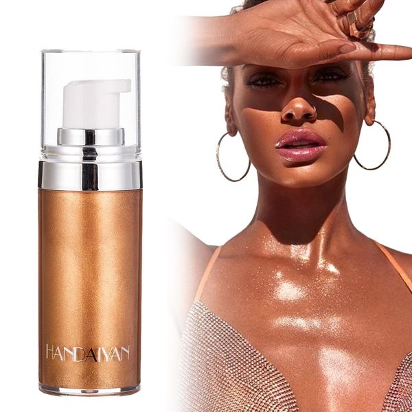 Flüssiges Schimmer Make up, Highlighter Shimmer Body Oil Makeup Shimmer Illuminator Glow für Gesicht Körper, Schimmerndes Körperöl mit glänzenden Partikel, Verleiht bronzenen Schimmer