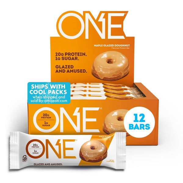 ONE Protein Bars, Maple Glazed Doughnut, Gluten-Free Protein Bar with 20g Protein and only 1g Sugar, Snacking for High Protein Diets, 2.12 Ounce (12 Pack)