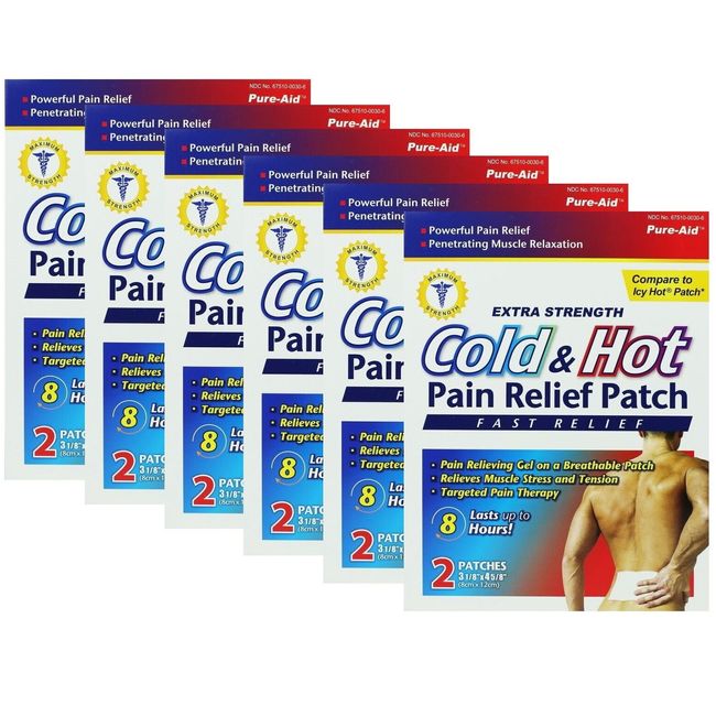 12 Pure-Aid Cold Hot Pain Relief Patch Extra Strength (2 Pc/Pk Total 6 Pk) 01/25