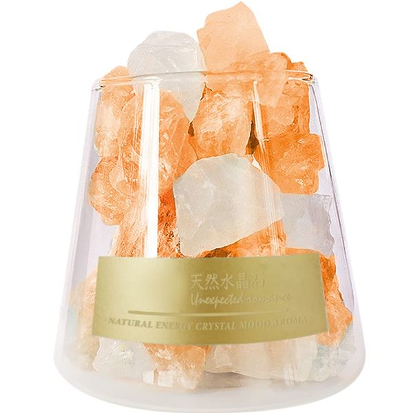 YUYAKESHI Aroma Stone Glass Cup, Natural Crystal, Mixed Crystal, Air Purification, Crystal, For Aroma Oil, Entryway, Interior Decoration, Orange Rock Salt, L