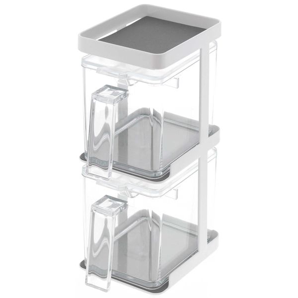 Yamazaki 3652 2 Spice Storage Containers and 3-Tier Rack, Space-Saving, Easy Care, Slim, A Set, White